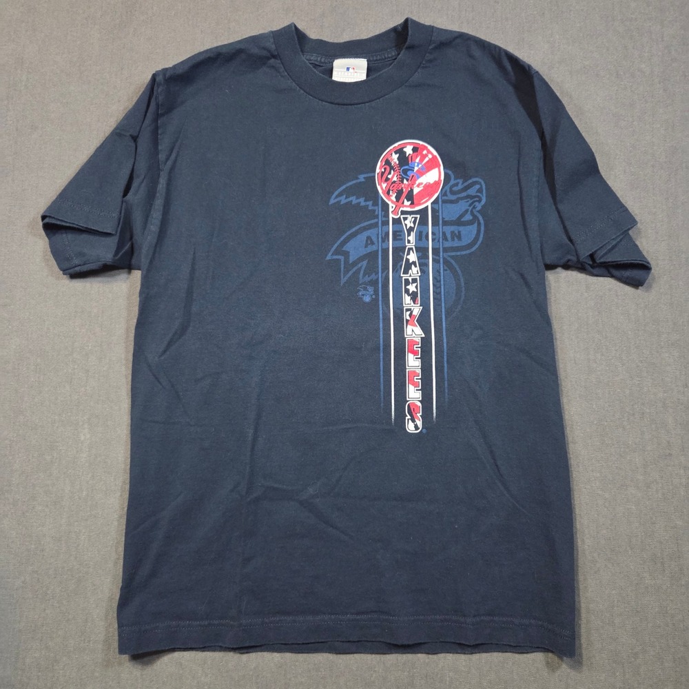 MLB New York Yankees T-Shirt Mens Medium Navy Blue Stars Stripes Graphic Tee